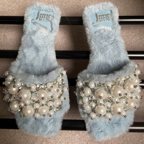 JEFFREY CAMPBELL Fascile Pearl Gemstones Plush Slide Sandals - NEW NWOB - Picture 2 of 8